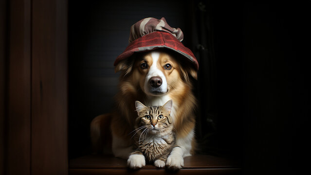 Sch&ouml;ner Hund mit Hut Nahaufnahme, ai, generativ