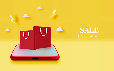 Shopping bag and mobile phone for sale banner online shopping application