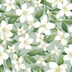 Obraz premium Photo seamless pattern with white flowers and green background