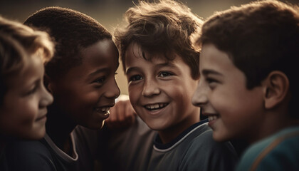 Obraz premium Smiling children playing outdoors, carefree and happy generated by AI