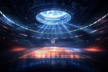 Futuristic scifi stadium arena for sports football basket hockey soccer and baseball from future architecture inspired by movies, reworked and enhanced ai generated mattepainting background