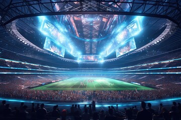 Futuristic scifi stadium arena for sports football basket hockey soccer and baseball from future architecture inspired by movies, reworked and enhanced ai generated mattepainting background