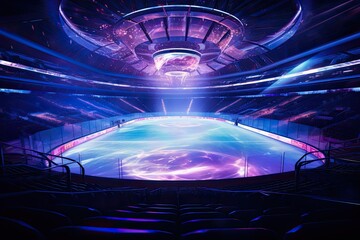 Futuristic scifi stadium arena for sports football basket hockey soccer and baseball from future architecture inspired by movies, reworked and enhanced ai generated mattepainting background