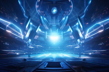 Futuristic scifi stadium arena for sports football basket hockey soccer and baseball from future architecture inspired by movies, reworked and enhanced ai generated mattepainting background
