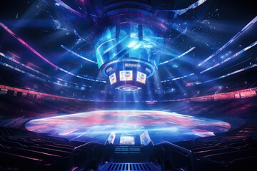 Futuristic scifi stadium arena for sports football basket hockey soccer and baseball from future architecture inspired by movies, reworked and enhanced ai generated mattepainting background