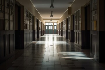 Empty school hallway