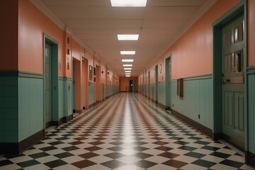 Empty school hallway