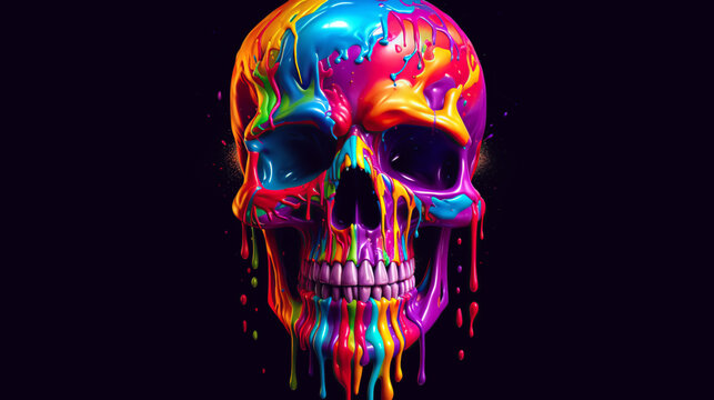 illustration. a skull with paint running down it