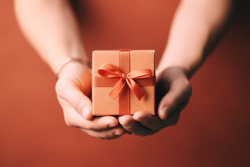 hands holding gift box made with generative AI
