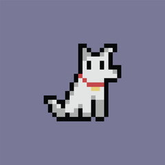 this is Dog in pixel art with simple color with purple background this item good for presentations,stickers, icons, t shirt design,game asset,logo and your project.