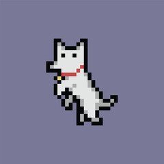 this is Dog in pixel art with simple color with purple background this item good for presentations,stickers, icons, t shirt design,game asset,logo and your project.