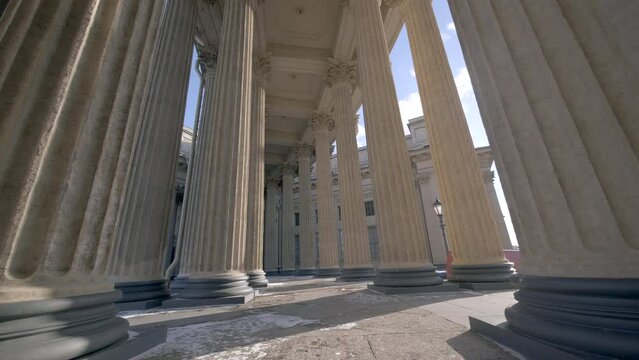 Footage of giant pillars of Kazan Cathedral in St. Petersburg, Russia
