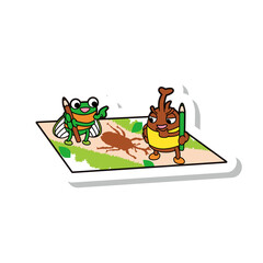 絵を描いているカブトムシとセミ ラベル