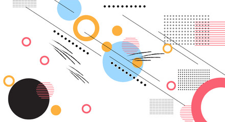 Abstract flat background. colored Hand drew geometric shapes, squares, circles, and triangles. Craft business concept template 