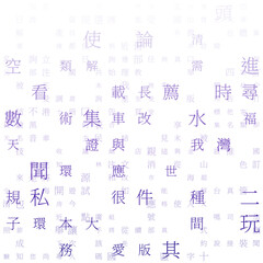Obraz premium Abstract Matrix background. Random Characters of Chinese Simplified Alphabet (Hong Kong). Gradiented matrix pattern. Deep purple color theme backgrounds. Tileable horizontally.