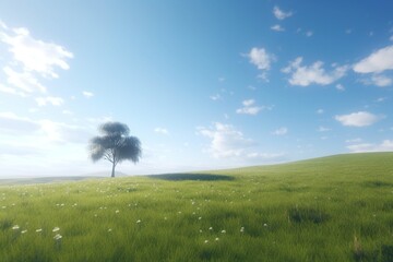 A minimalist landscape with a scenic meadow or field, Generative AI