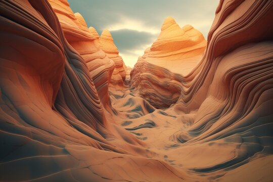 A surreal illustration of a distorted or manipulated natural feature, such as a desert or canyon, Generative AI