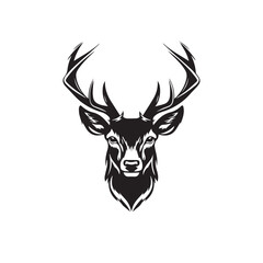 Vector image of an deer in cartoon, doodle style. Black and white. Logo, icon style