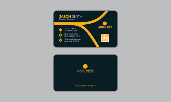 Professional elegant orange color business card design template with QR code