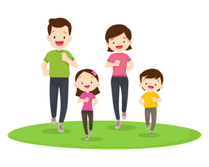 Happy Family Sport Activity. Mother, Father and Kid Doing Morning Exercising at Home