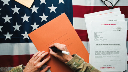 Folder With Top Secret Documents on Usa Flag.