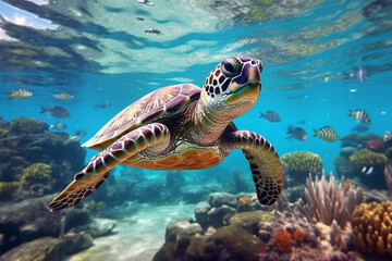 sea turtle swimming in sea