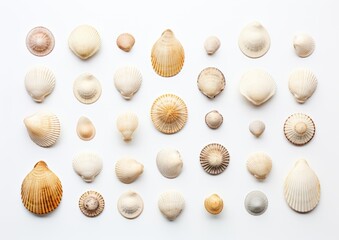 set of seashells on white background, AI generative