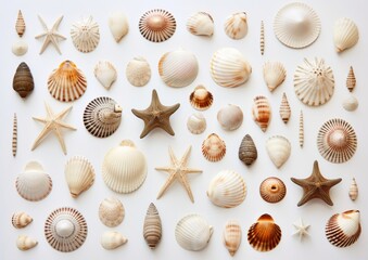set of seashells on white background, AI generative