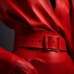 red fashion outfit closeup. unrecognizable. Generative AI.