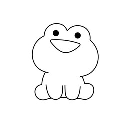 Vector isolated one single cute cartoon sitting frog  happy and smiling colorless black and white contour line easy drawing
