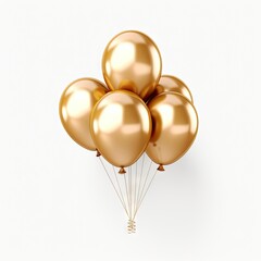 Bouquet, bunch of realistic transparent, golden ballons and gold ribbons, serpentine, confetti. created with Generative AI technology