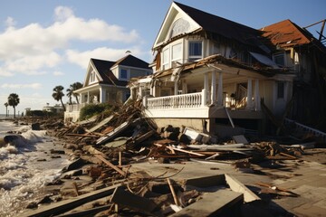 Destroyed house by the coast because hurricane devastation 