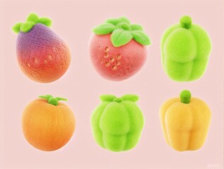 set of fruits and vegetables plush material. Created with Generative AI Technology.