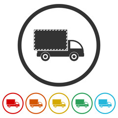  Post Truck Car icon. Set icons in color circle buttons