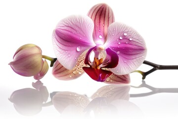 Naklejka na ściany i meble Pink orchid flower on a white background, macro.