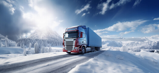 big truck driving on a snowy plain concept ai