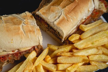 Milanesa Lomito Sandwich from argentina with french fries