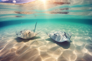 Manta ray swimming underwater in the ocean. Underwater world. stingray - obrazy, fototapety, plakaty