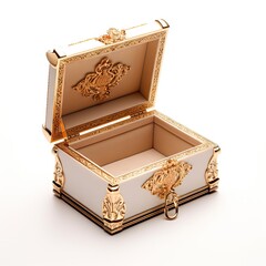 an old jewelery box with old jewels in it over a white background created with Generative AI technology