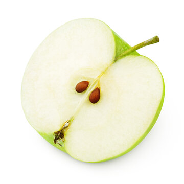 Half of ripe green apple isolated on white background with clipping path