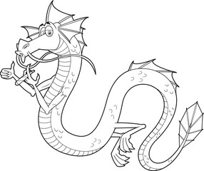 Outlined Cute Dragon Cartoon Character Smoking A Joint. Vector Hand Drawn Illustration Isolated On Transparent Background