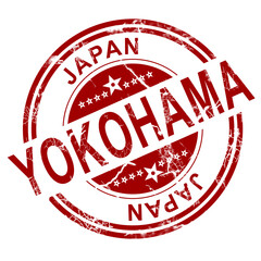 Red Yokohama stamp with white background, 3D rendering