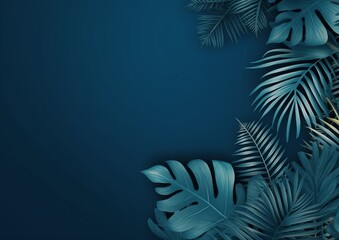 Fototapeta na wymiar blue leaves on blue backgroud, AI generative