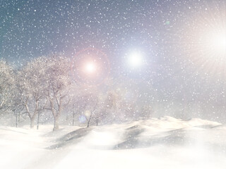Fototapeta na wymiar 3D render of a snowy winter landscape