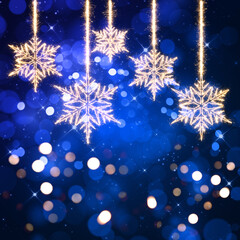Fototapeta na wymiar Christmas background with bokeh lights and sparkle snowflakes