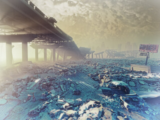 The nuclear winter. Apocalyptic landscape.3d illustration concept