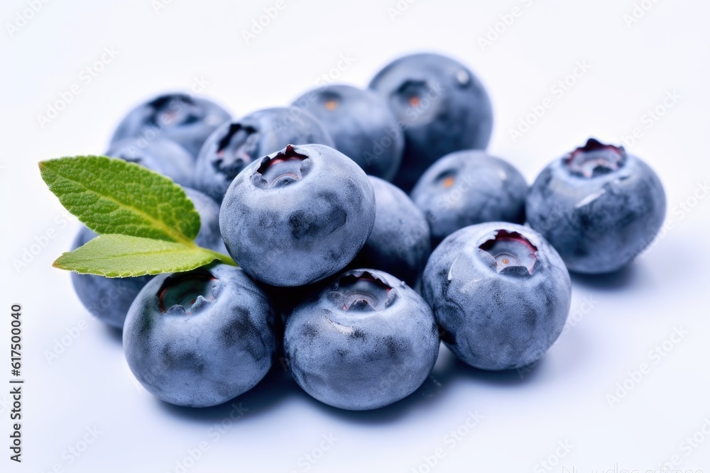 Poster blueberries isolated on white background created with generative ai technology
