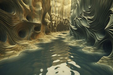 A surreal illustration of a distorted or manipulated natural feature, such as a lake or river delta, Generative AI