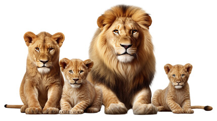 Fototapeta premium Lion family on transparent background. AI generative