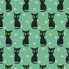 Halloween background with cute black cat on Halloween night.